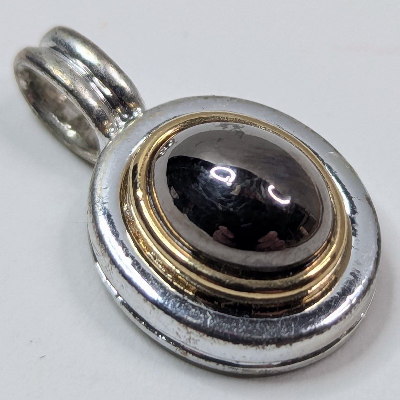 Lci Silver & Gold Oval Necklace Pendant Oval Onyx Style Stone Jewelry Signed